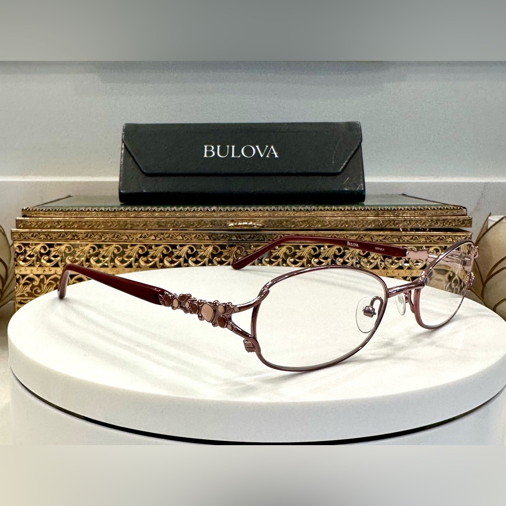 Bulova - Manila - Red/Light Brown Enamel-Embellished Rx Eyeglass Frames EUC case